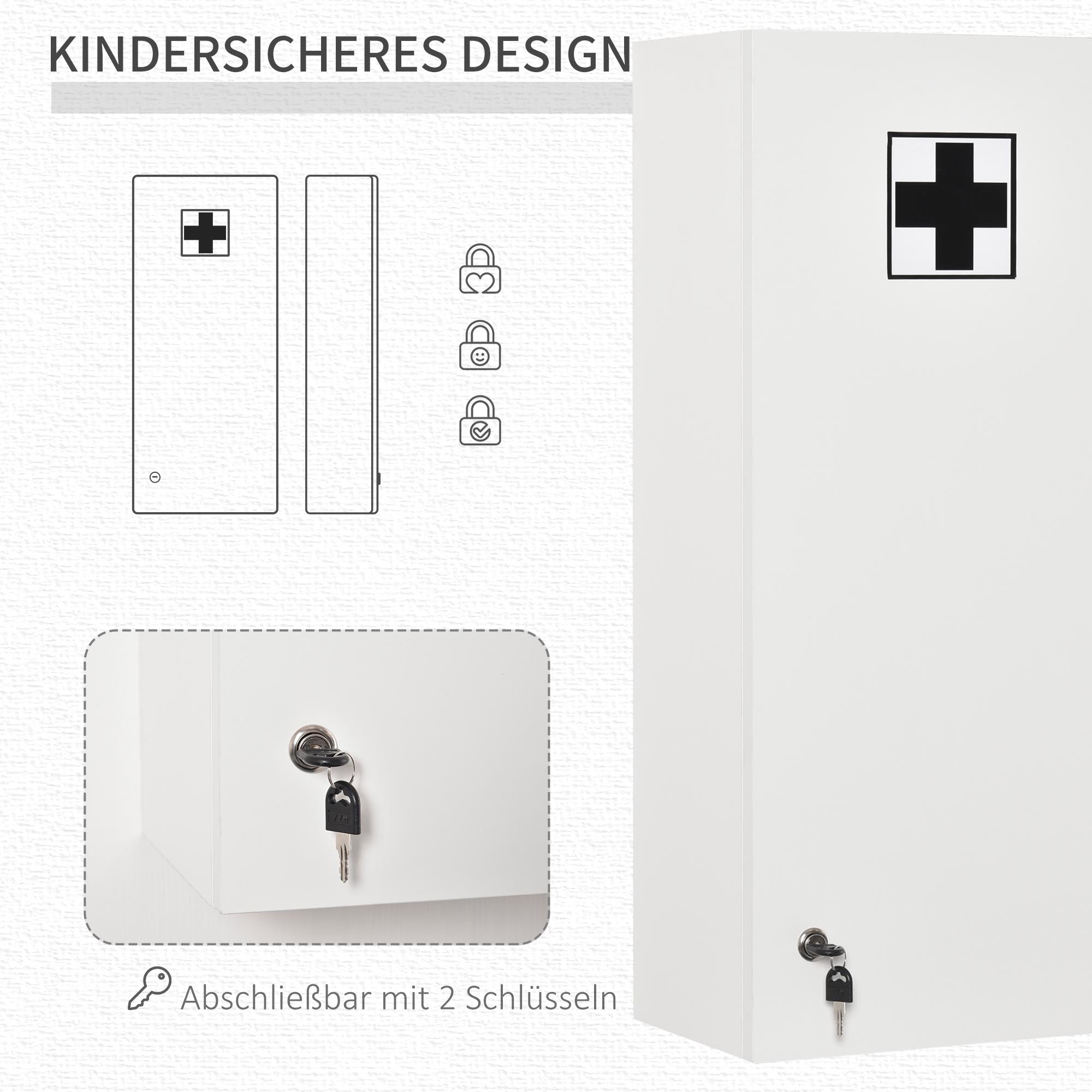 Medicine Cabinet Medicine Cabinet Wall Cabinet Hanging Cabinet with Adjustable Shelf First Aid Cross Lockable for Bathroom Kitchen Hallway White 30x20x70 cm