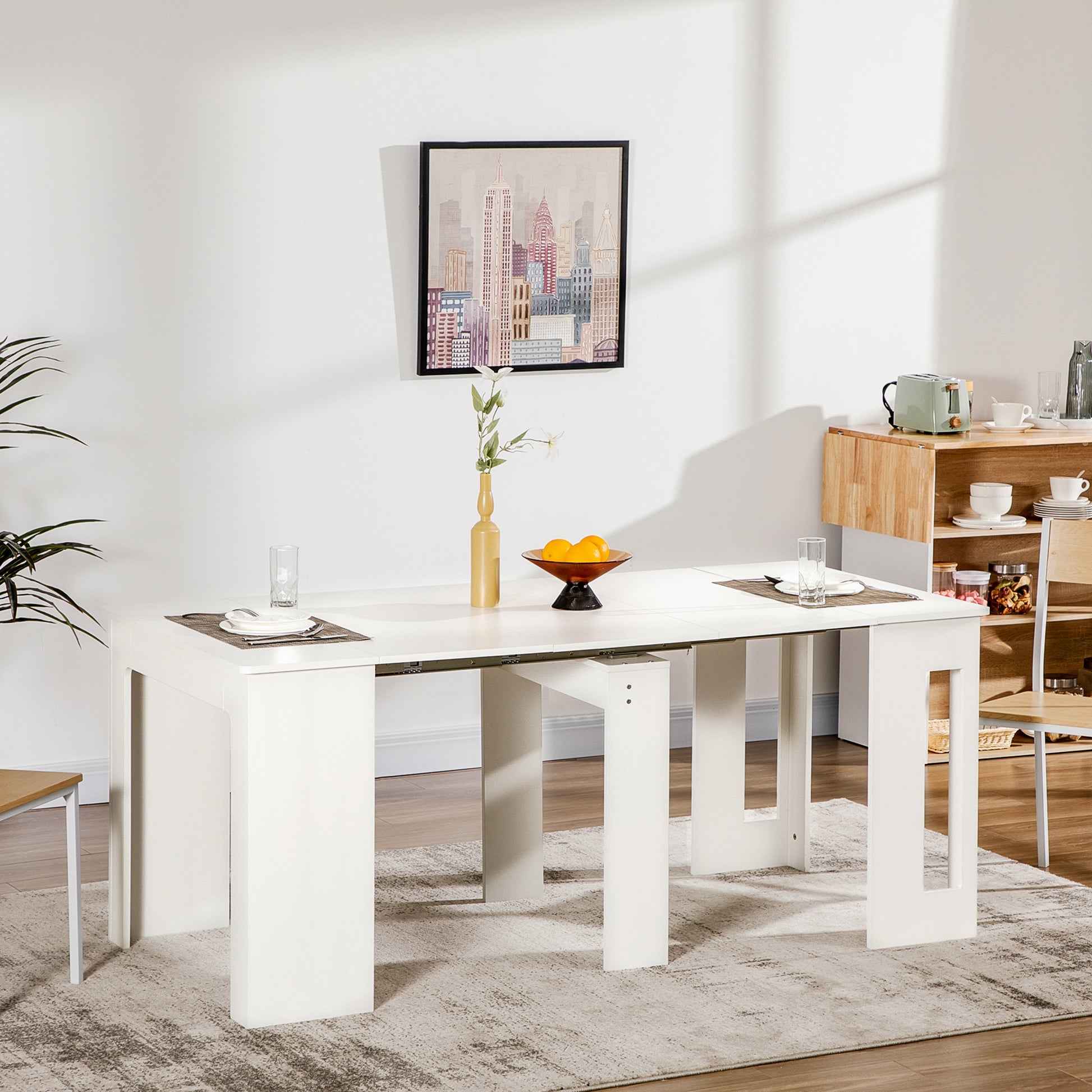 Extendable Dining Table for 4-6 People Console Table with Folding Wings Multifunctional Auxiliary Table for Study Kitchen Load 60 kg 180x85x75 cm White