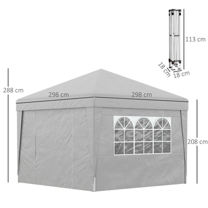 Pop-up Folding Garden Gazebo Canopy Tent Party Marquee with UV-30+ Protection 3 x 3 m with Windows Sidewalls Carry Bag Sandbags Grey