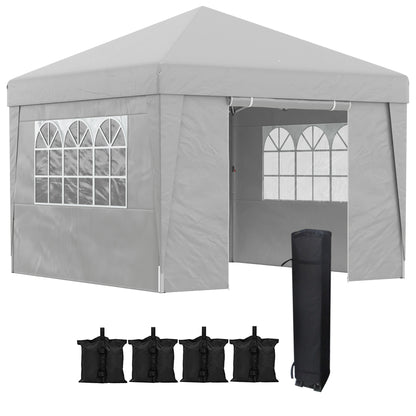 Pop-up Folding Garden Gazebo Canopy Tent Party Marquee with UV-30+ Protection 3 x 3 m with Windows Sidewalls Carry Bag Sandbags Grey