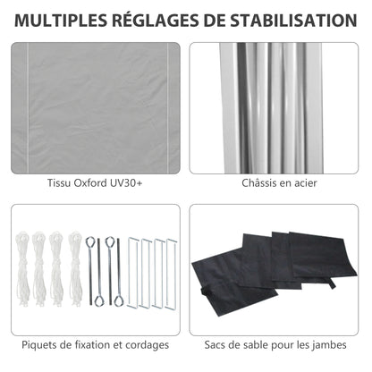 Pop-up Folding Garden Gazebo Canopy Tent Party Marquee with UV-30+ Protection 3 x 3 m with Windows Sidewalls Carry Bag Sandbags Grey