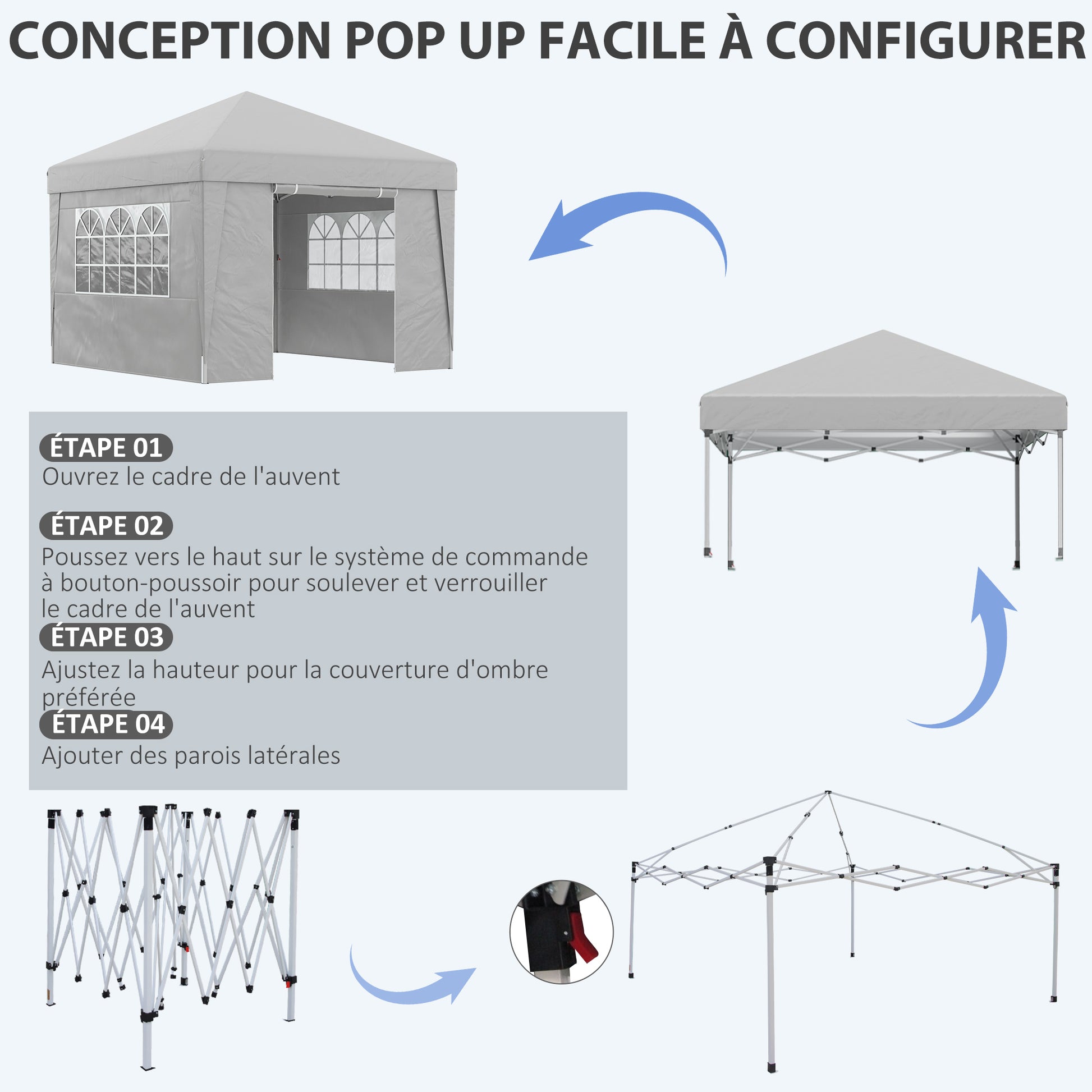 Pop-up Folding Garden Gazebo Canopy Tent Party Marquee with UV-30+ Protection 3 x 3 m with Windows Sidewalls Carry Bag Sandbags Grey