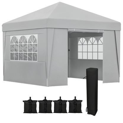 Pop-up Folding Garden Gazebo Canopy Tent Party Marquee with UV-30+ Protection 3 x 3 m with Windows Sidewalls Carry Bag Sandbags Grey