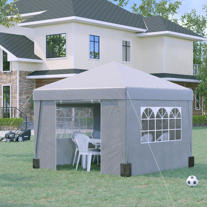 Pop-up Folding Garden Gazebo Canopy Tent Party Marquee with UV-30+ Protection 3 x 3 m with Windows Sidewalls Carry Bag Sandbags Grey