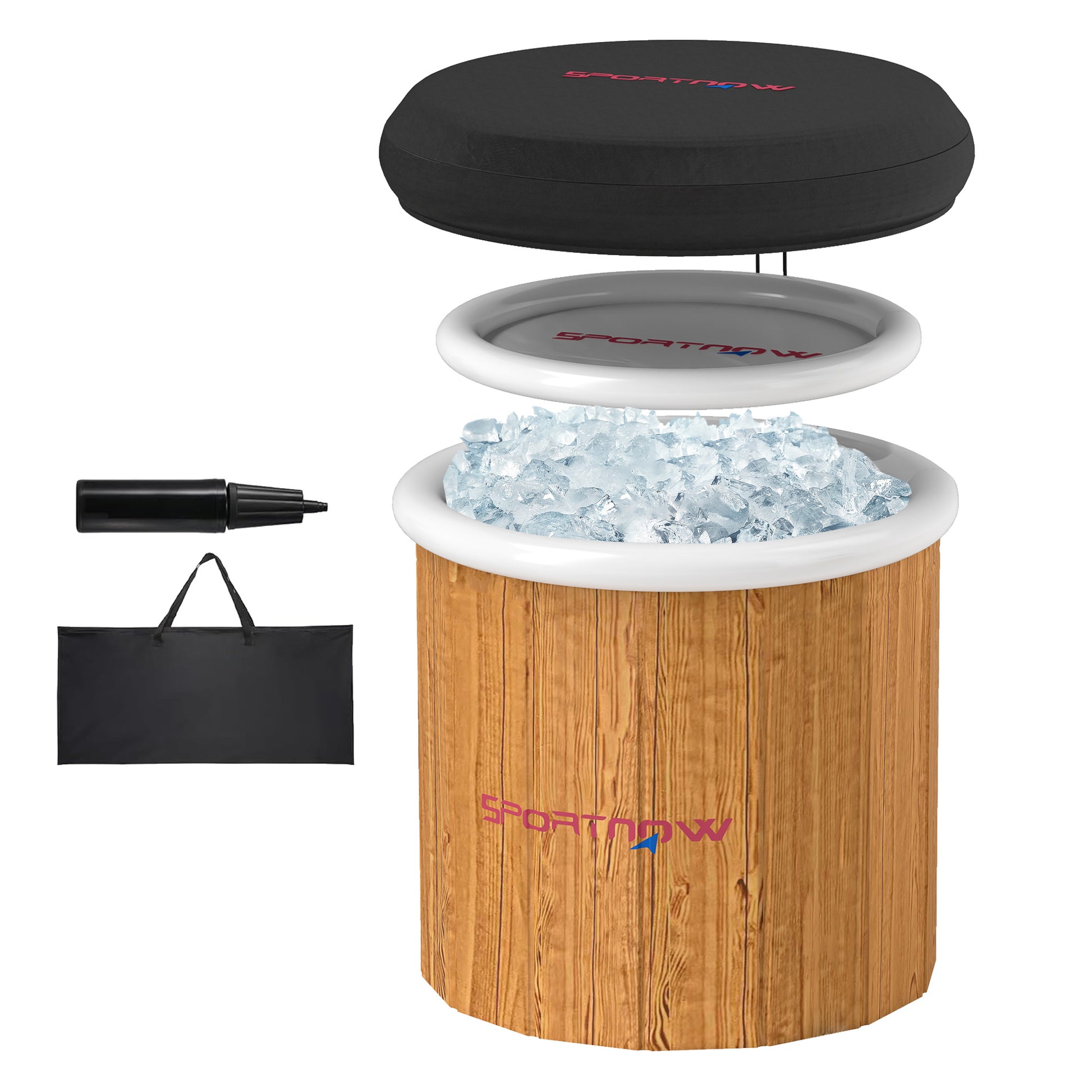 SPORTNOW Ice Bath Ø80cm Folding Ice Bath Tub Inflatable Ice Bucket with 6 Insulating Layers Cover, Carrying Bag, Portable Complete Set Adults Mobile Outdoor Ice Bath Tub for Athletes Beginners