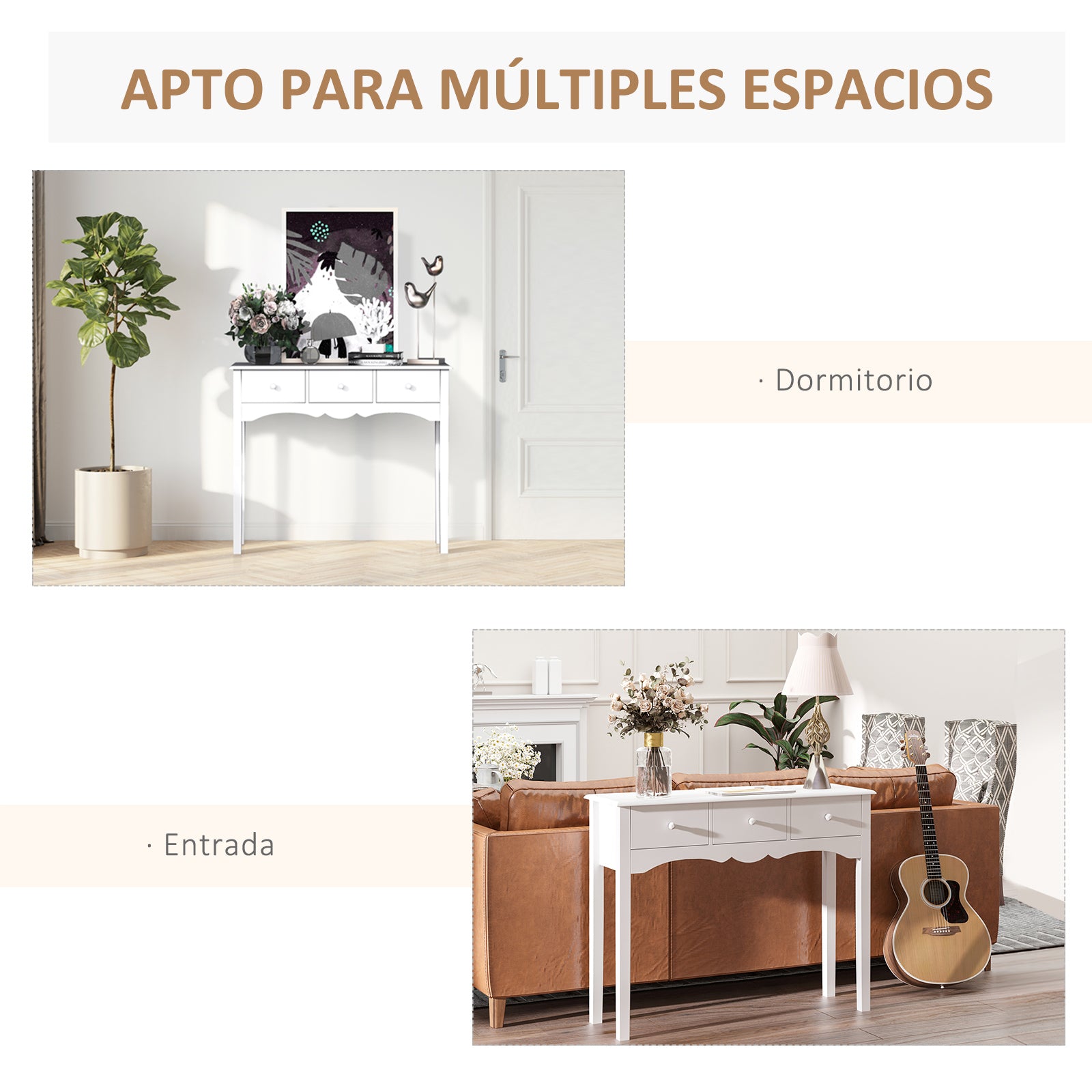 Wooden Entryway Console Table with 3 Drawers for Living Room Hallway Load 45 kg 100x32x85 cm White