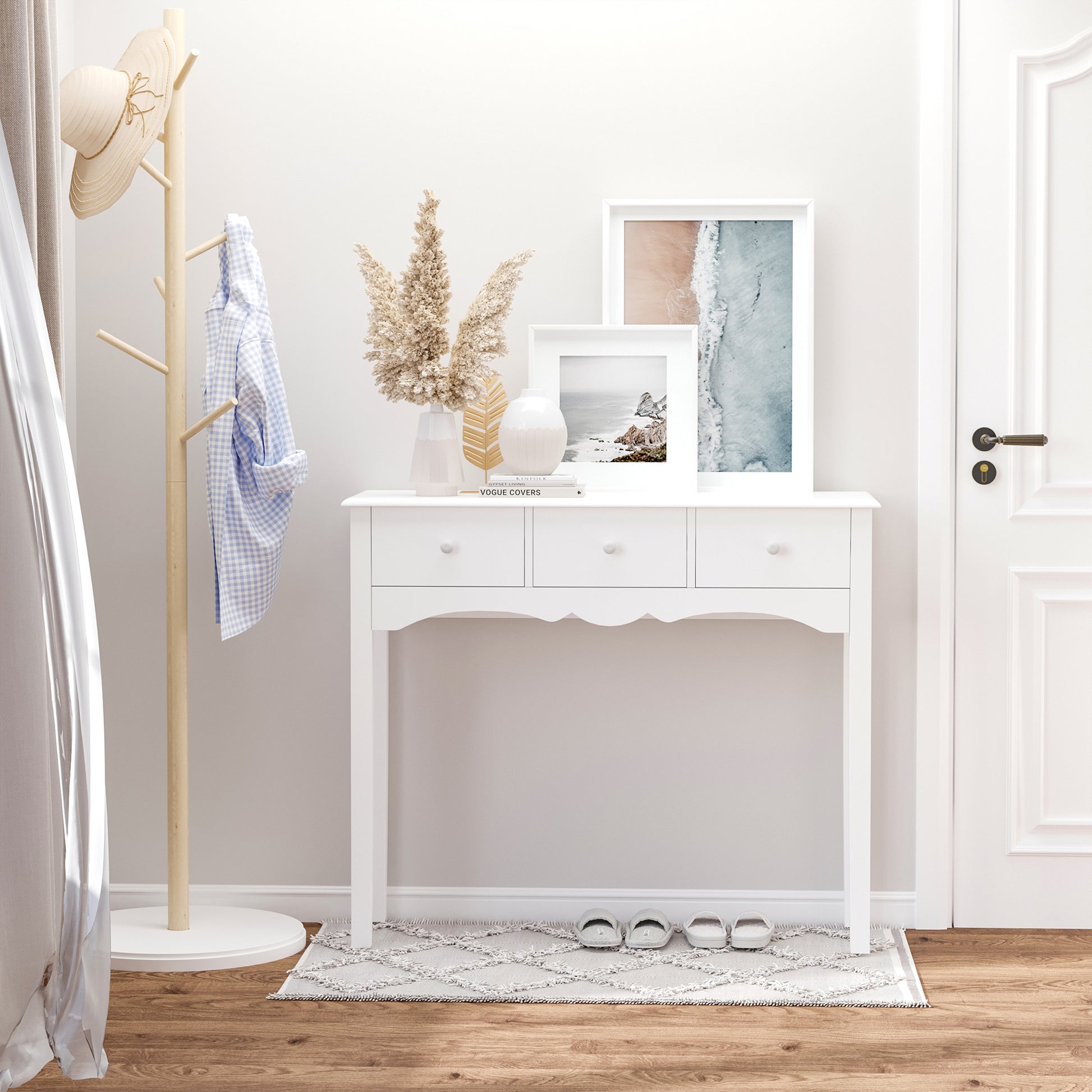 Wooden Entryway Console Table with 3 Drawers for Living Room Hallway Load 45 kg 100x32x85 cm White