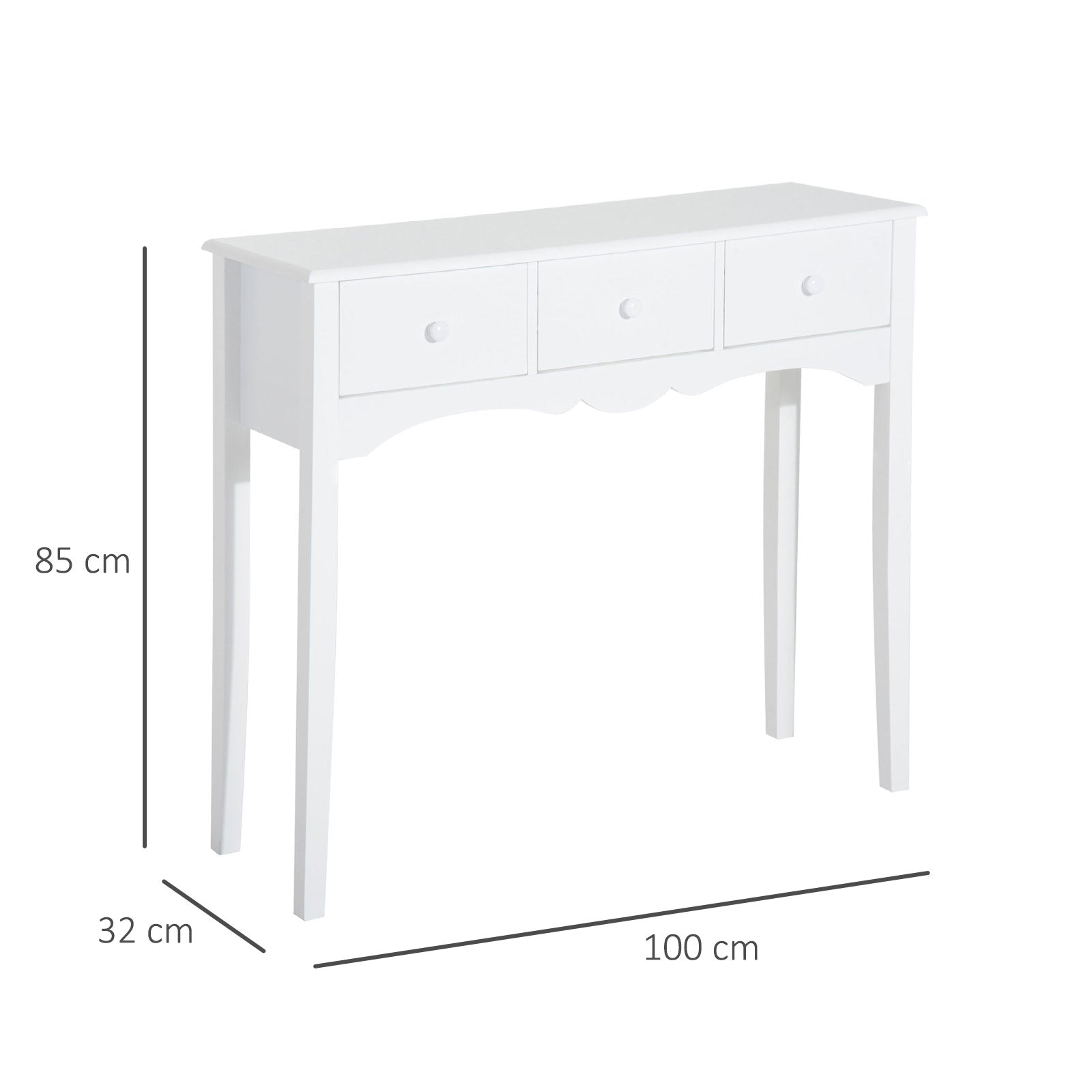 Wooden Entryway Console Table with 3 Drawers for Living Room Hallway Load 45 kg 100x32x85 cm White