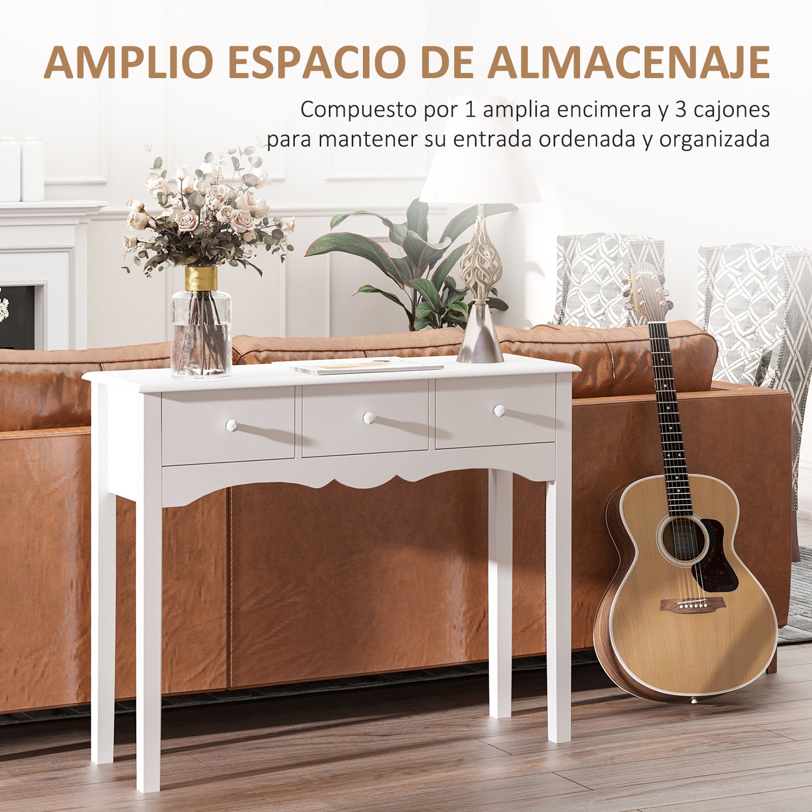 Wooden Entryway Console Table with 3 Drawers for Living Room Hallway Load 45 kg 100x32x85 cm White