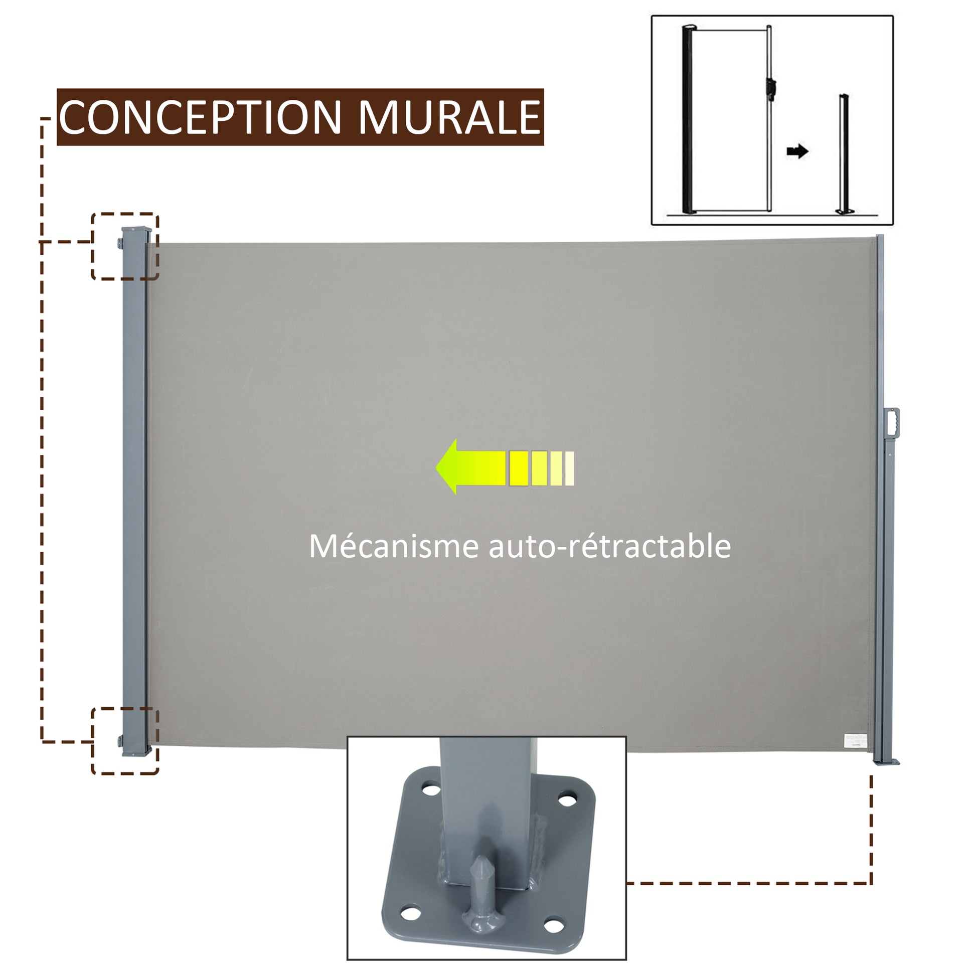 Retractable Side Awning 300 x 160 cm, Outdoor Aluminum Windscreen, Sun Protection, Extendable Privacy Screen for Balcony, Garden, Patio, Gray
