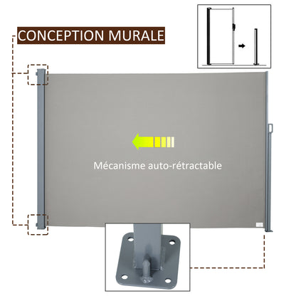 Retractable Side Awning 300 x 160 cm, Outdoor Aluminum Windscreen, Sun Protection, Extendable Privacy Screen for Balcony, Garden, Patio, Gray
