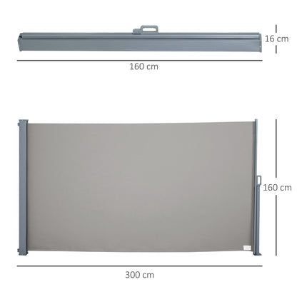 Retractable Side Awning 300 x 160 cm, Outdoor Aluminum Windscreen, Sun Protection, Extendable Privacy Screen for Balcony, Garden, Patio, Gray