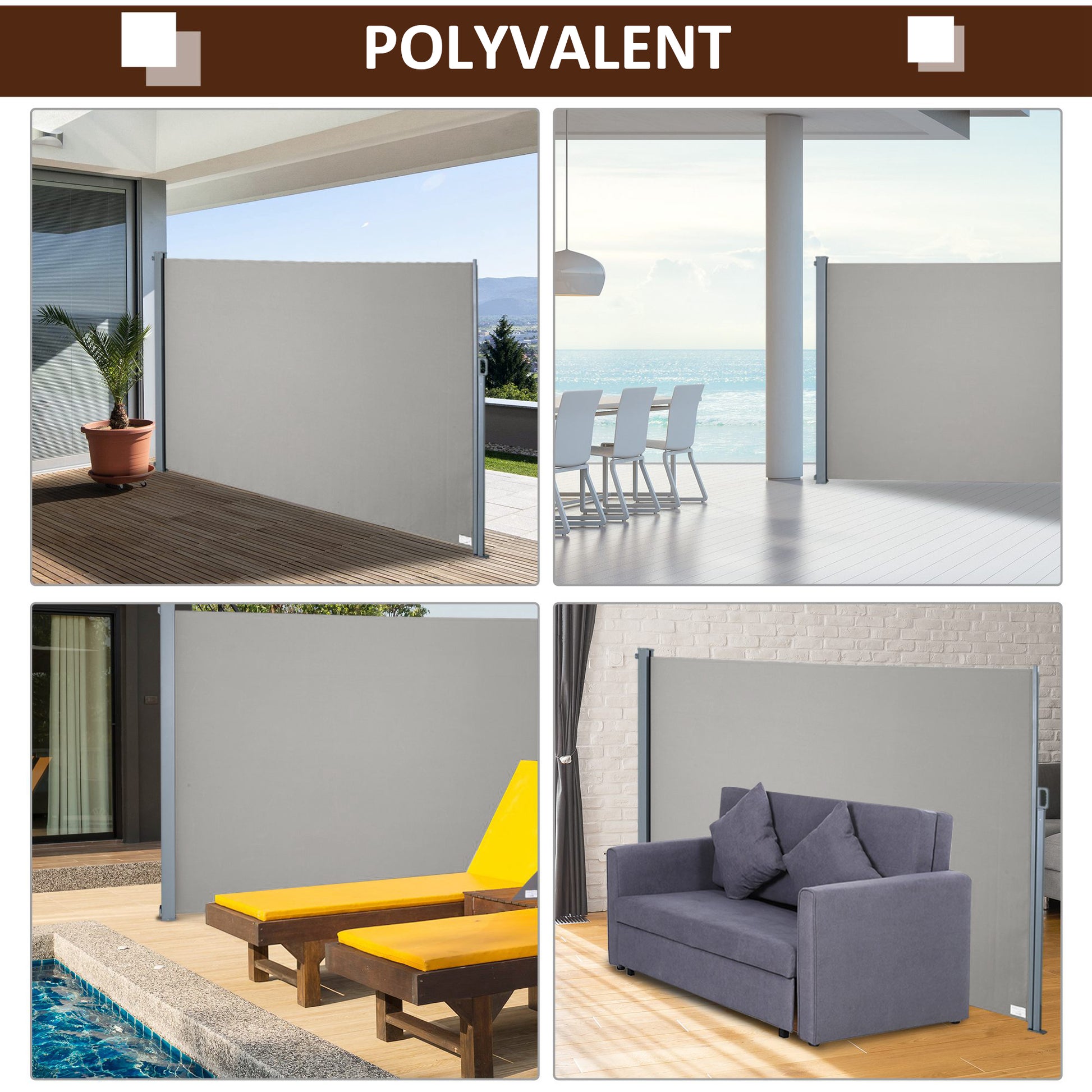 Retractable Side Awning 300 x 160 cm, Outdoor Aluminum Windscreen, Sun Protection, Extendable Privacy Screen for Balcony, Garden, Patio, Gray