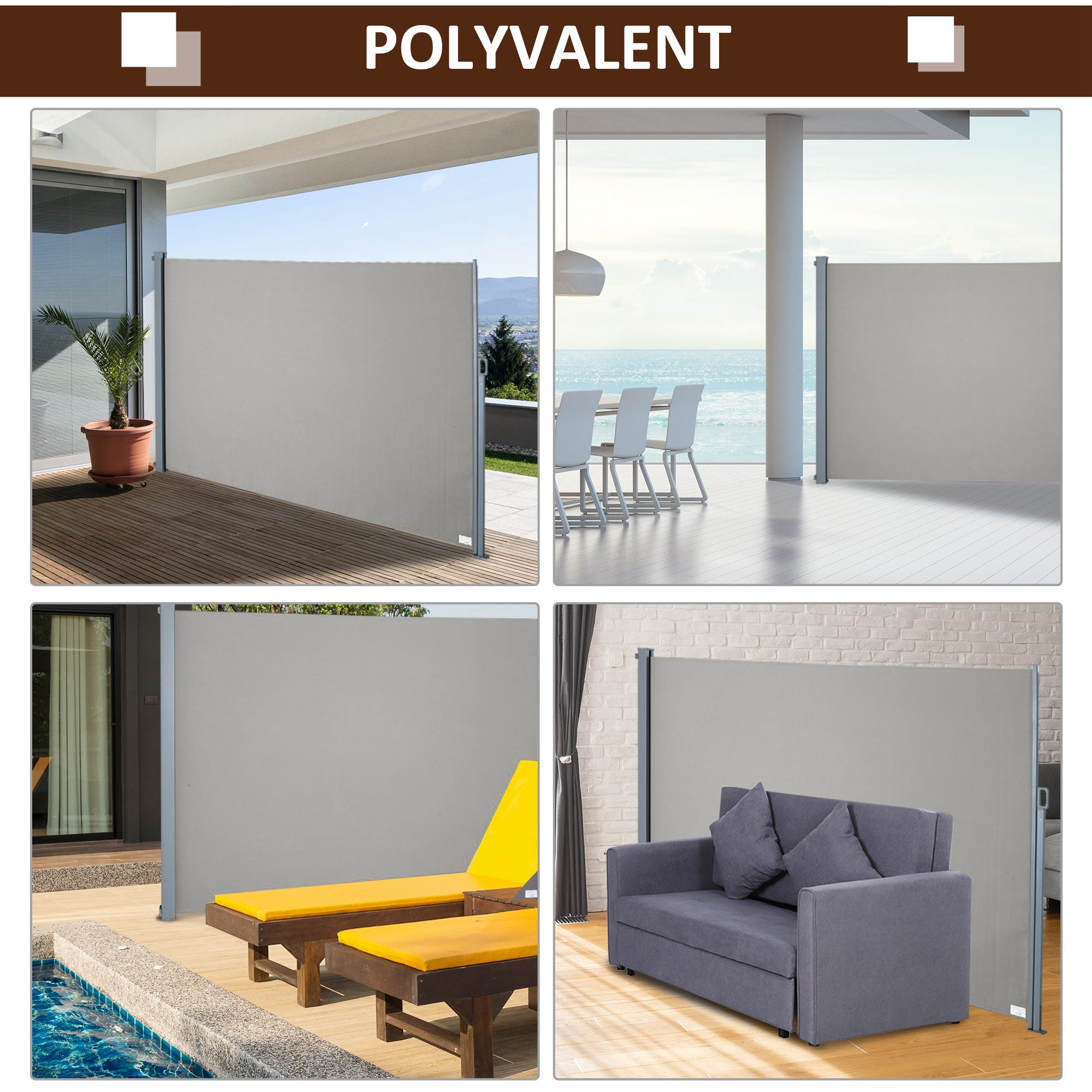 Retractable Side Awning 300 x 160 cm, Outdoor Aluminum Windscreen, Sun Protection, Extendable Privacy Screen for Balcony, Garden, Patio, Gray