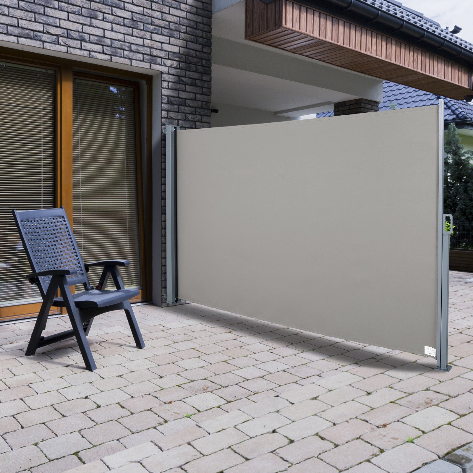 Retractable Side Awning 300 x 160 cm, Outdoor Aluminum Windscreen, Sun Protection, Extendable Privacy Screen for Balcony, Garden, Patio, Gray