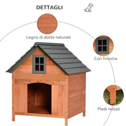 Raised Kennel for Dogs up to 15 kg, Kennel for Cats Dogs Outdoor in Fir Wood, 81.3x91.5x98.5 cm