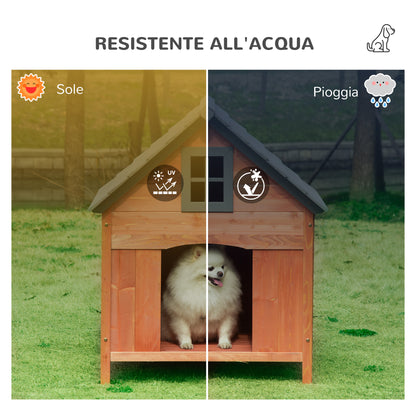 Raised Kennel for Dogs up to 15 kg, Kennel for Cats Dogs Outdoor in Fir Wood, 81.3x91.5x98.5 cm