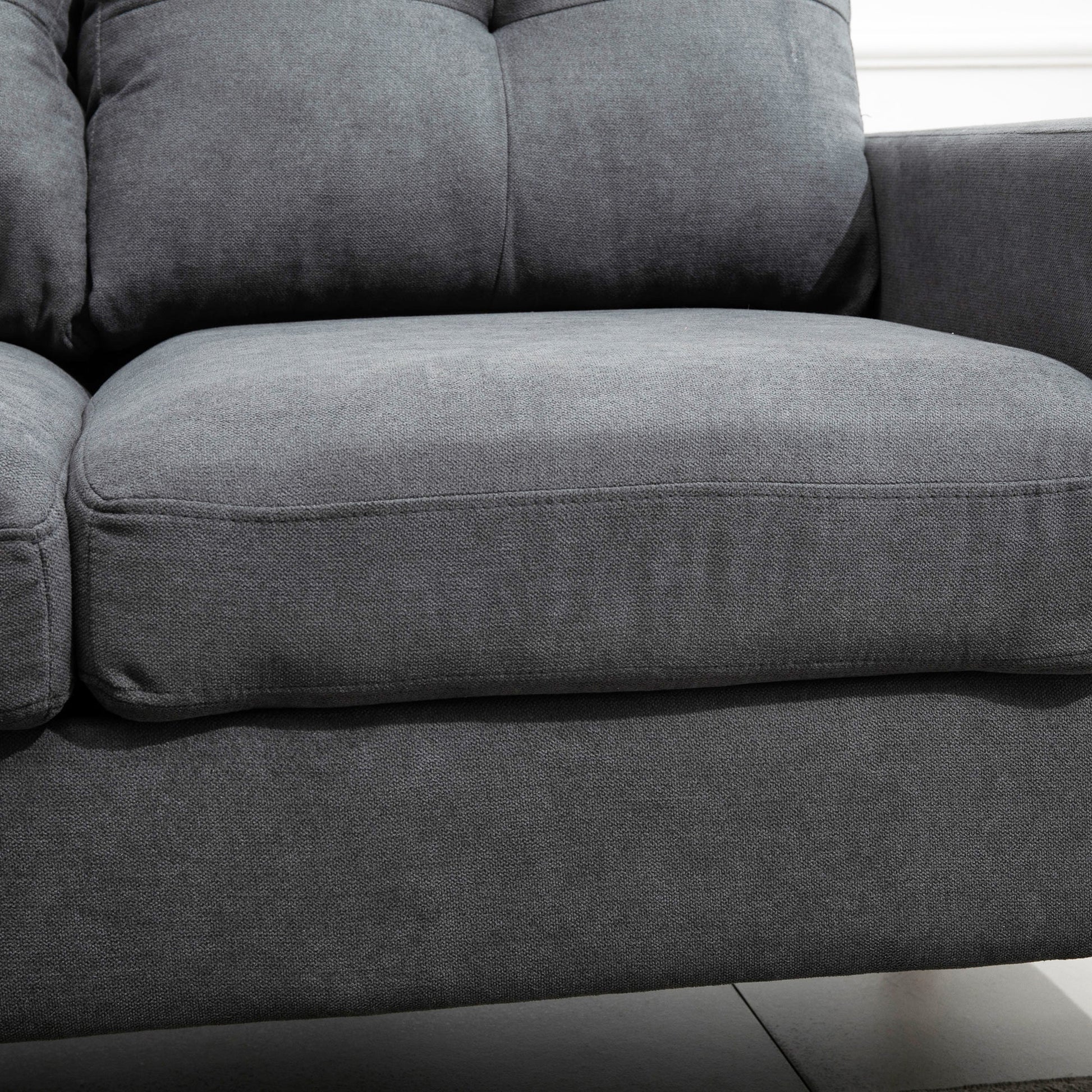 L-Shaped Fabric Sofa, Linen-Style Couch Set with Chaise Longue for 3 People, Corner Couch for Living Room, Dark Gray, 193 x 136 x 85 cm