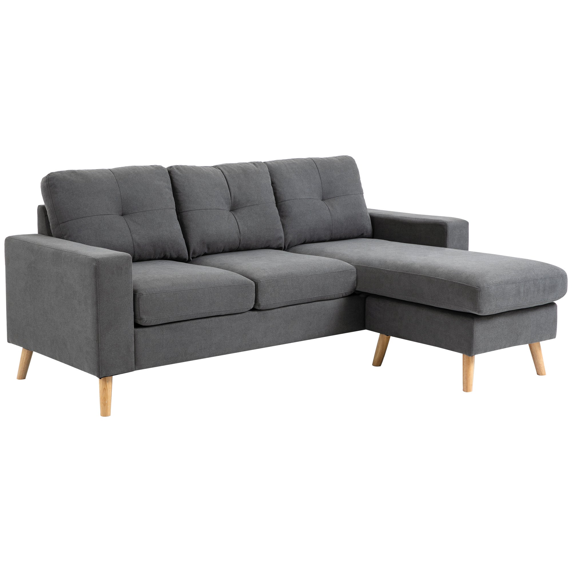 L-Shaped Fabric Sofa, Linen-Style Couch Set with Chaise Longue for 3 People, Corner Couch for Living Room, Dark Gray, 193 x 136 x 85 cm