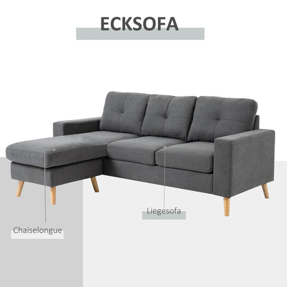 L-Shaped Fabric Sofa, Linen-Style Couch Set with Chaise Longue for 3 People, Corner Couch for Living Room, Dark Gray, 193 x 136 x 85 cm