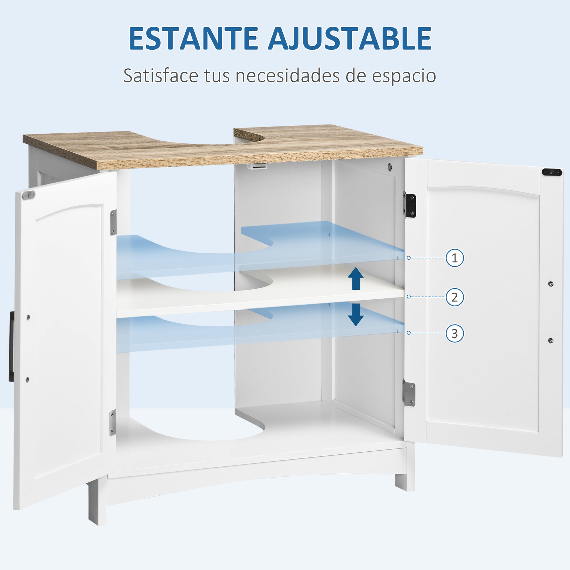 Under Sink Cabinet Bathroom Floor Cabinet with 2 Doors and Adjustable Interior Shelf Modern Style Load 40 kg 60x30x60 cm White