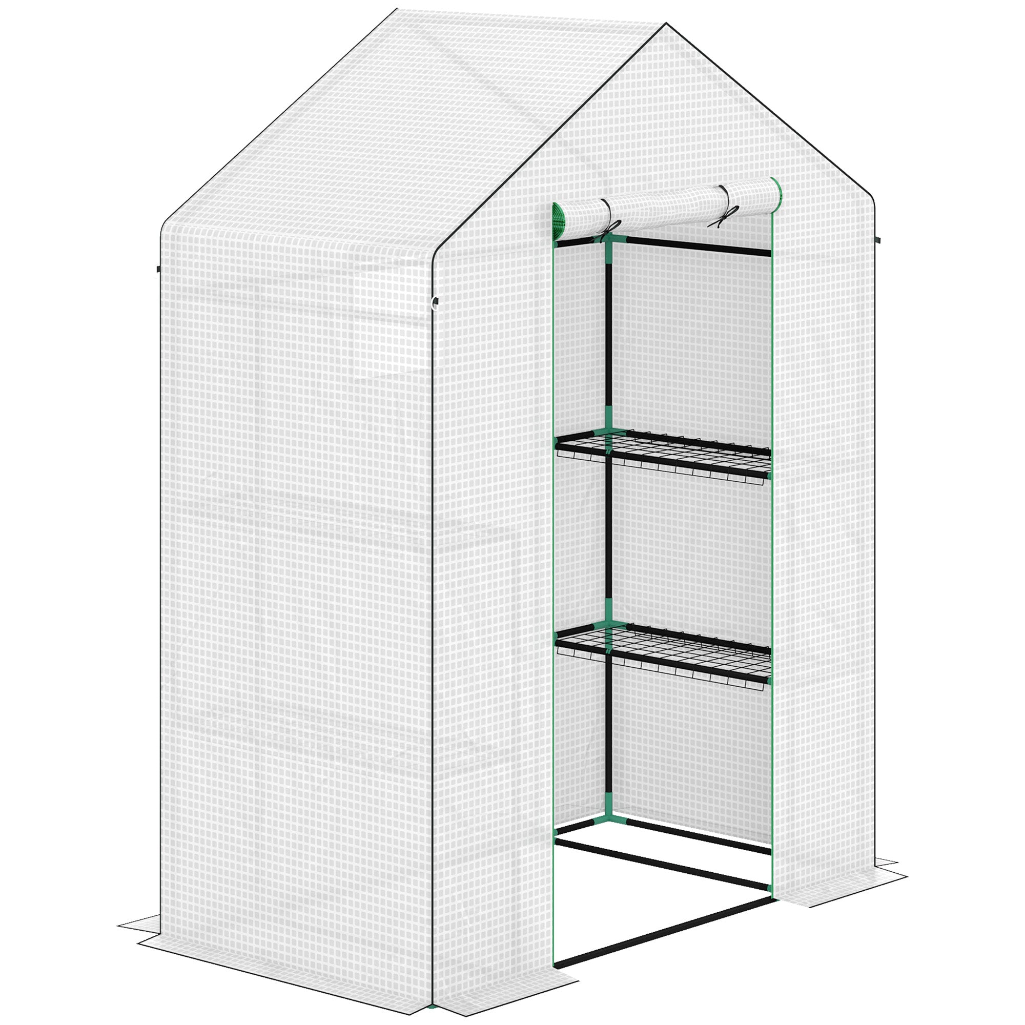 PE Garden Greenhouse with 3-Tier Shelves, Balcony Greenhouse, Reinforced 135 g/m² Tarpaulin, Steel Frame, Roll-Up Zippered Door, for Vegetables Plants Flowers, 140x73x190 cm, White