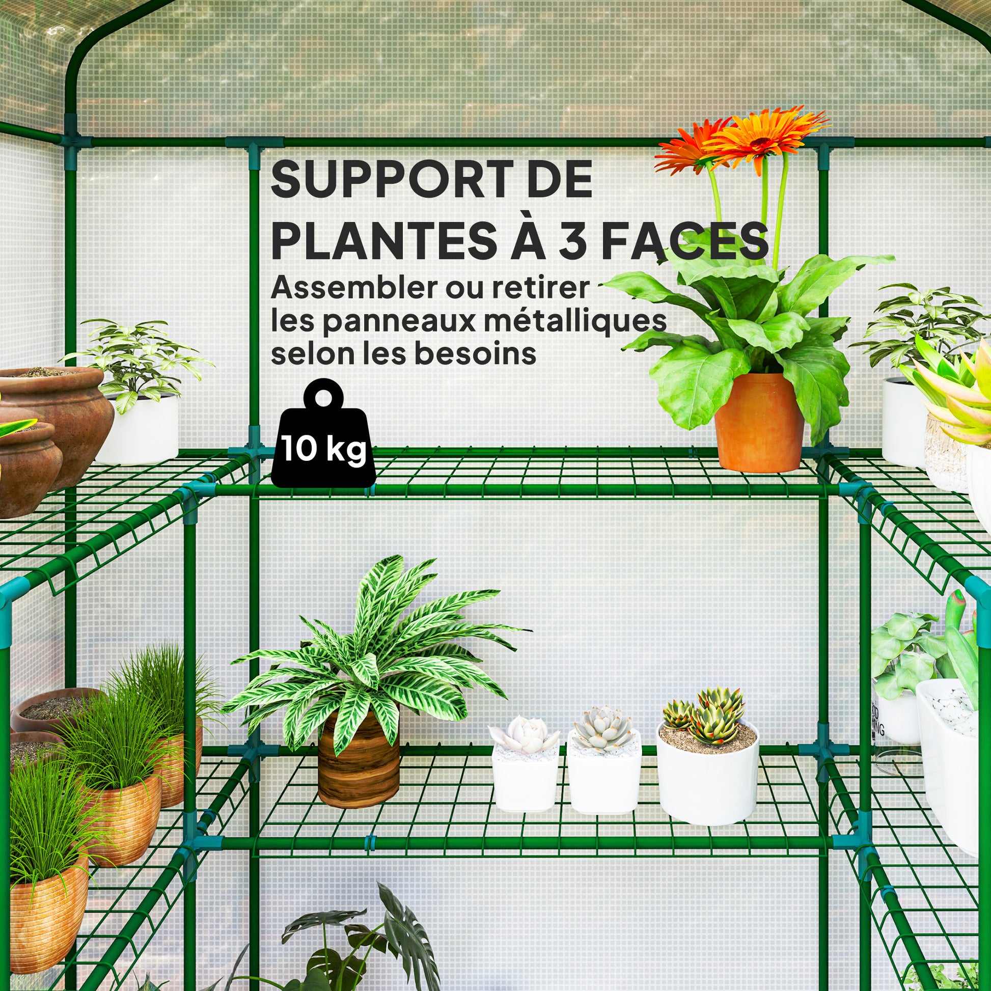 PE Garden Greenhouse with 3-Tier Shelves, Balcony Greenhouse, Reinforced 135 g/m² Tarpaulin, Steel Frame, Roll-Up Zippered Door, for Vegetables Plants Flowers, 140x73x190 cm, White