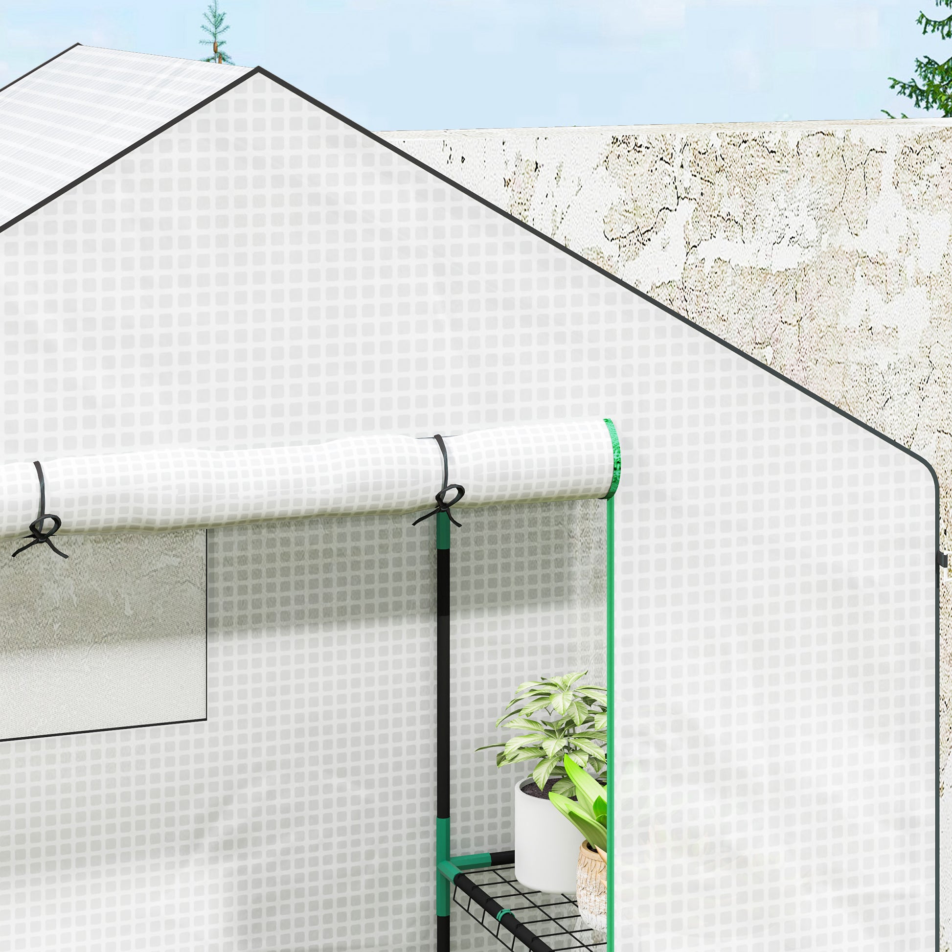 PE Garden Greenhouse with 3-Tier Shelves, Balcony Greenhouse, Reinforced 135 g/m² Tarpaulin, Steel Frame, Roll-Up Zippered Door, for Vegetables Plants Flowers, 140x73x190 cm, White