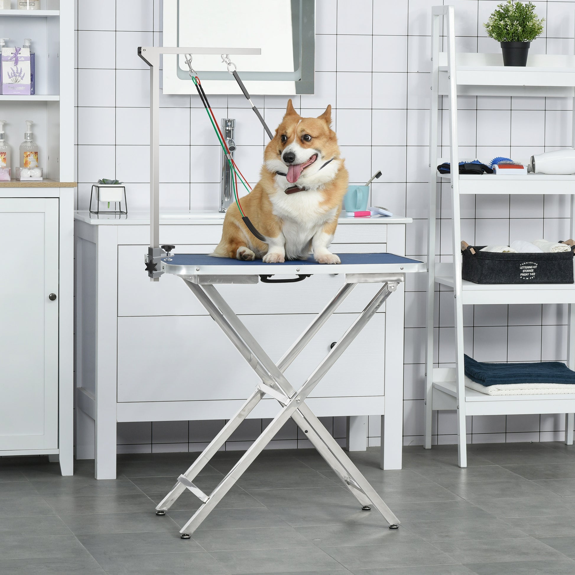 Pet Grooming Arm with Clamp Adjustable Grooming Arm with Loop Dogs Foldable Grooming Arm Height Adjustable Pet Grooming Arm for Medium Cats Dogs Silver