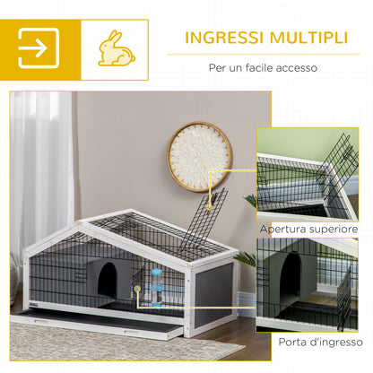 Wooden Rabbit Hutch with House and Open Area, Cage for 1 Rabbit with Removable Tray, 90x53x50cm, Dark Grey