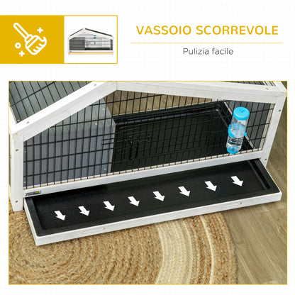 Wooden Rabbit Hutch with House and Open Area, Cage for 1 Rabbit with Removable Tray, 90x53x50cm, Dark Grey