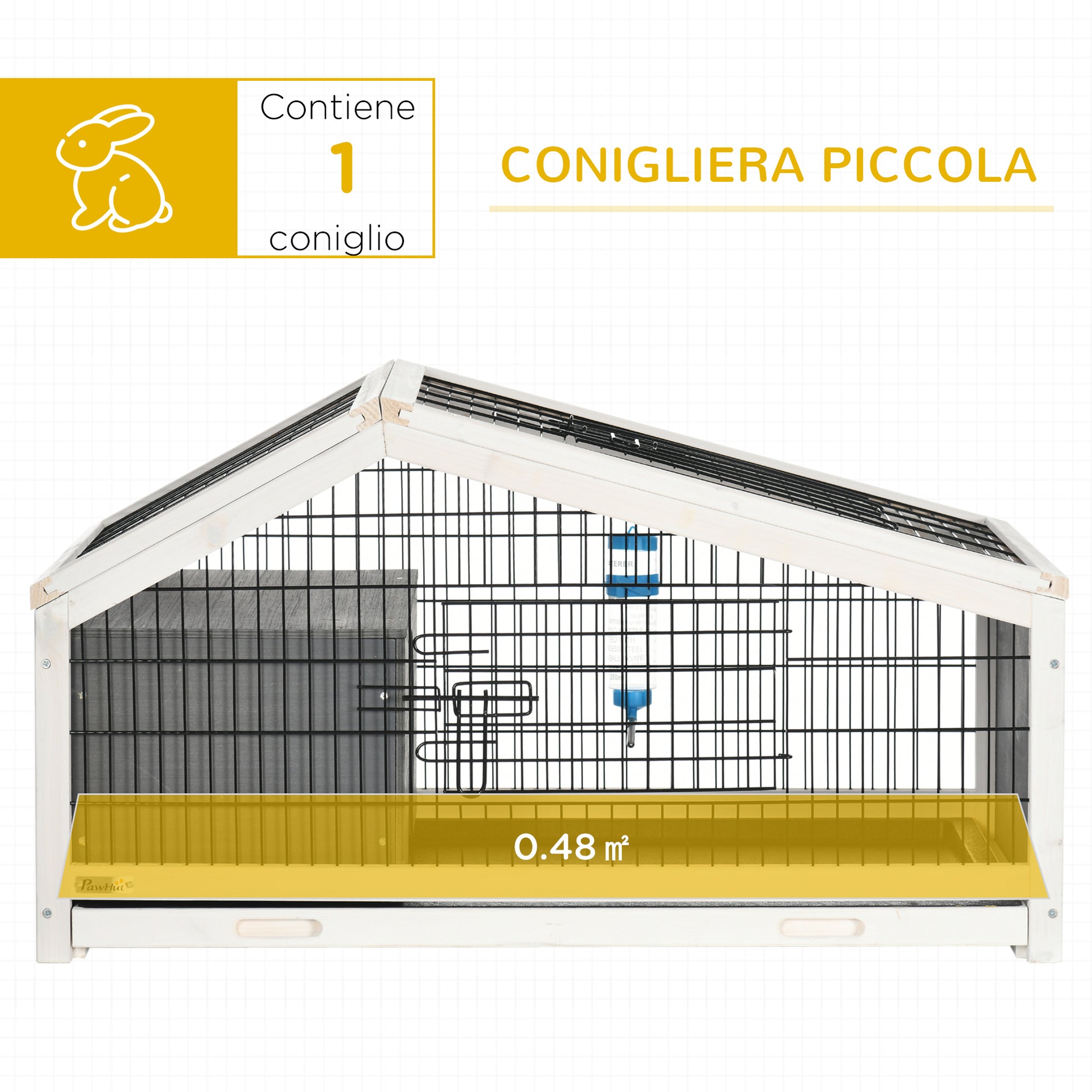 Wooden Rabbit Hutch with House and Open Area, Cage for 1 Rabbit with Removable Tray, 90x53x50cm, Dark Grey