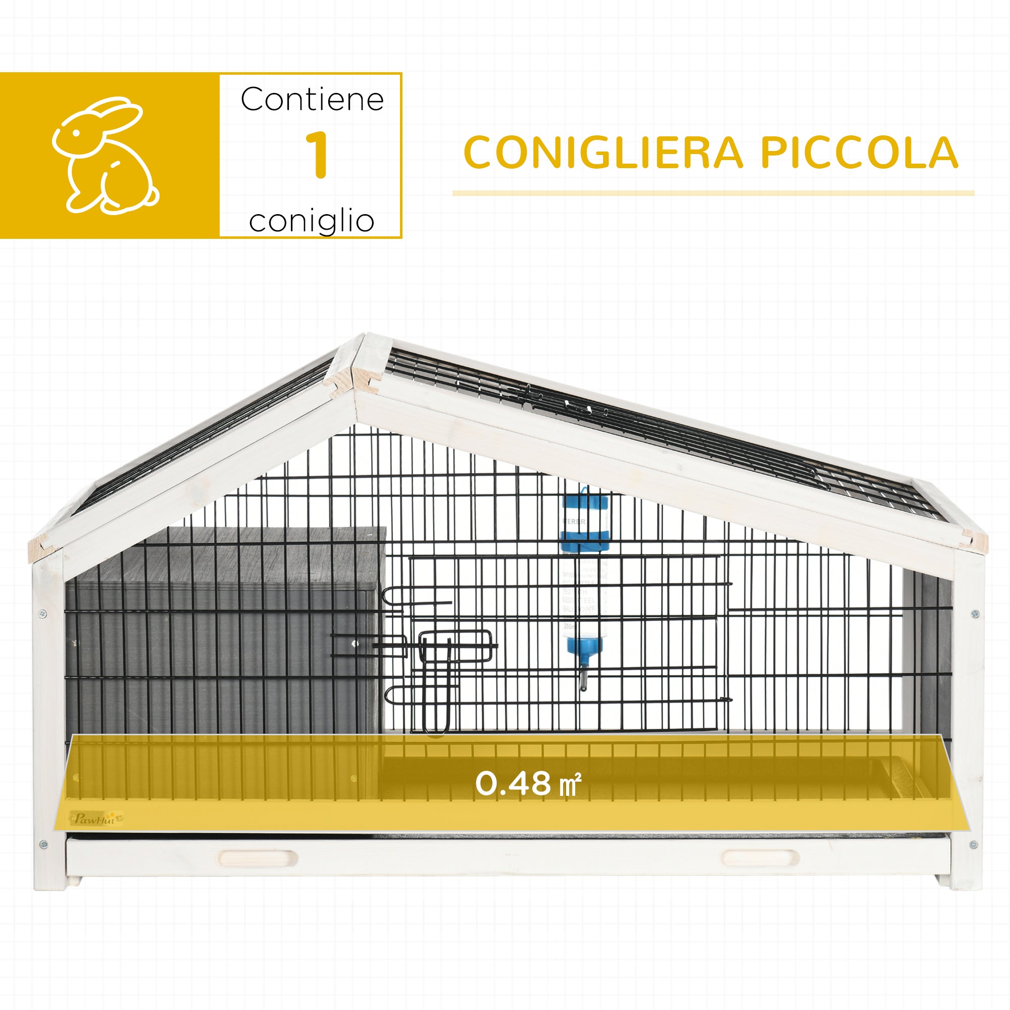 Wooden Rabbit Hutch with House and Open Area, Cage for 1 Rabbit with Removable Tray, 90x53x50cm, Dark Grey