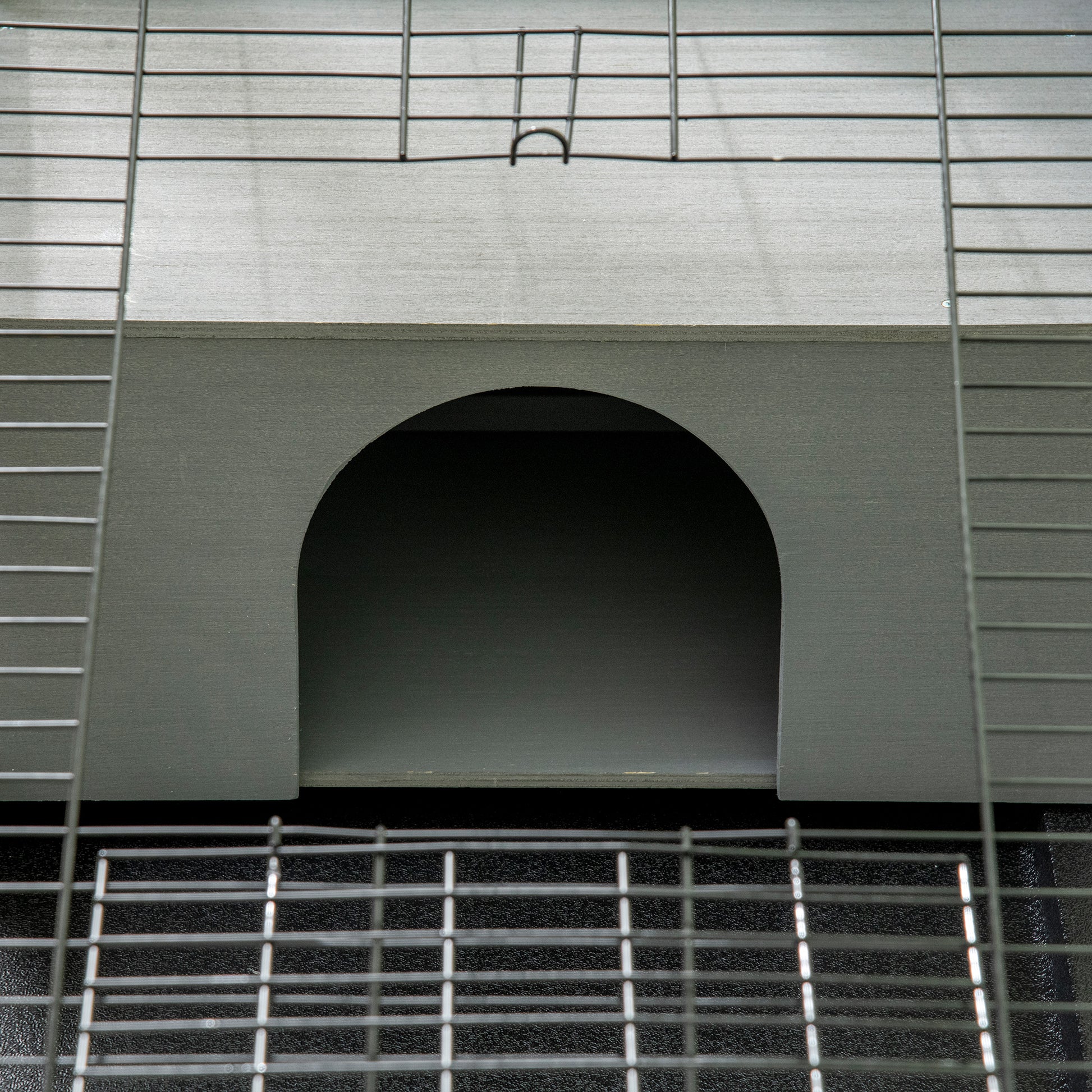 Wooden Rabbit Hutch with House and Open Area, Cage for 1 Rabbit with Removable Tray, 90x53x50cm, Dark Grey