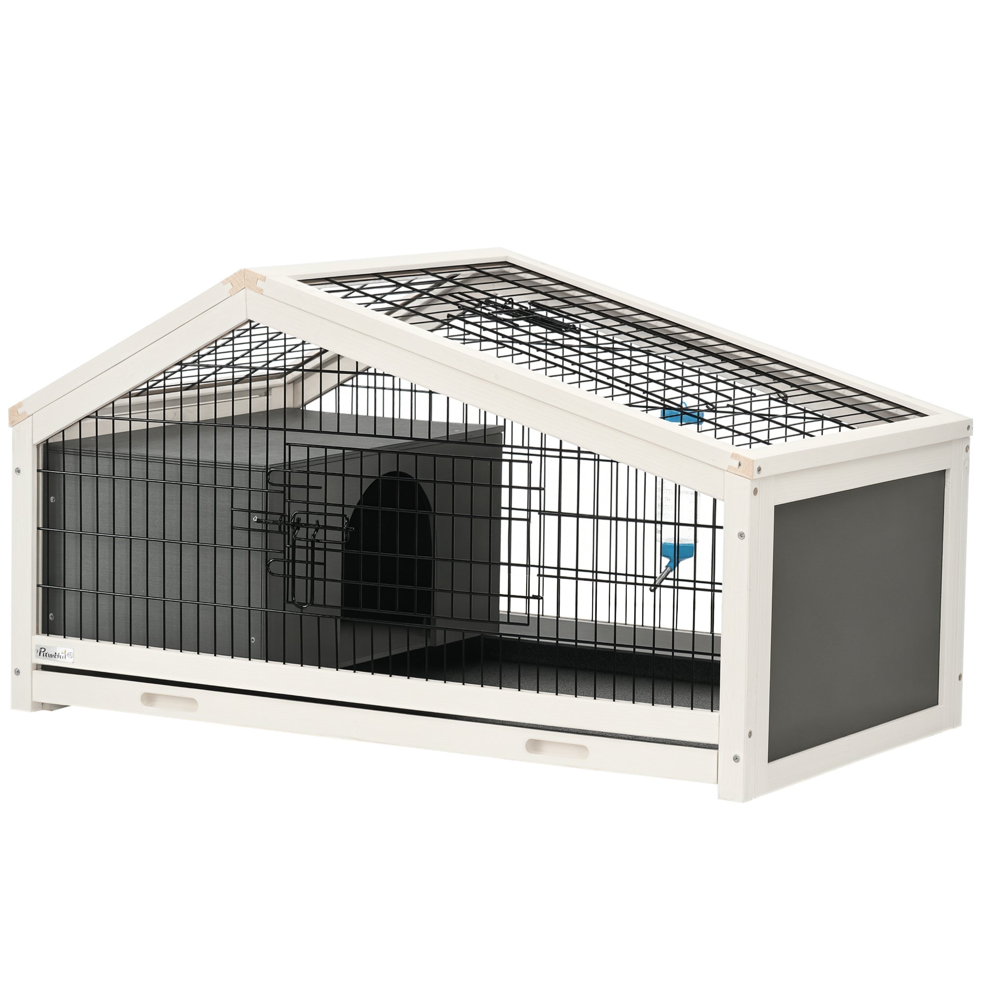 Wooden Rabbit Hutch with House and Open Area, Cage for 1 Rabbit with Removable Tray, 90x53x50cm, Dark Grey