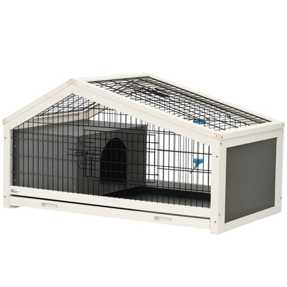 Wooden Rabbit Hutch with House and Open Area, Cage for 1 Rabbit with Removable Tray, 90x53x50cm, Dark Grey