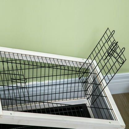 Wooden Rabbit Hutch with House and Open Area, Cage for 1 Rabbit with Removable Tray, 90x53x50cm, Dark Grey