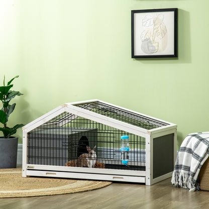 Wooden Rabbit Hutch with House and Open Area, Cage for 1 Rabbit with Removable Tray, 90x53x50cm, Dark Grey