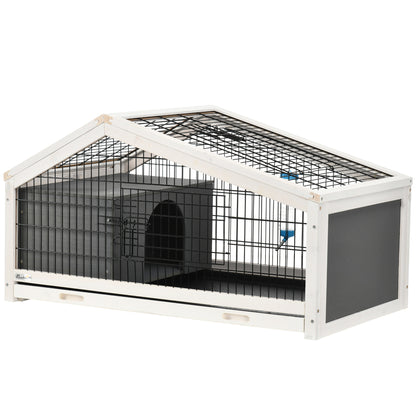 Wooden Rabbit Hutch with House and Open Area, Cage for 1 Rabbit with Removable Tray, 90x53x50cm, Dark Grey