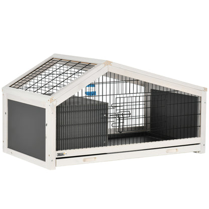 Wooden Rabbit Hutch with House and Open Area, Cage for 1 Rabbit with Removable Tray, 90x53x50cm, Dark Grey