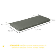 Removable Garden Bench Cushions - Swing Seat Cushions - Set of 2 - dim. 120L x 50W cm - 5 cm Padding - Tie Cords - Gray Polyester