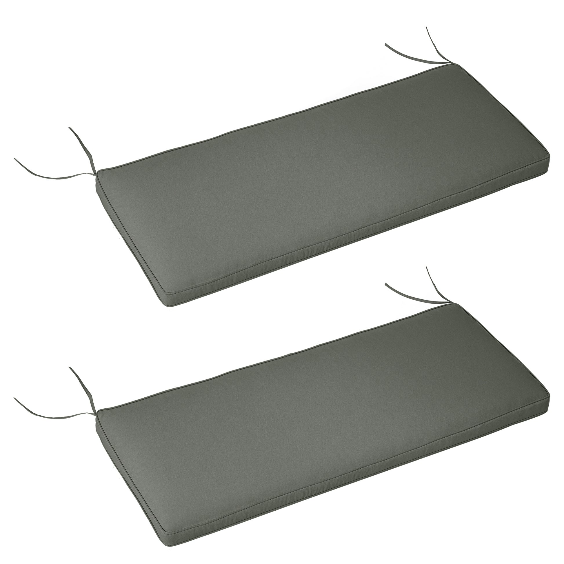 Removable Garden Bench Cushions - Swing Seat Cushions - Set of 2 - dim. 120L x 50W cm - 5 cm Padding - Tie Cords - Gray Polyester