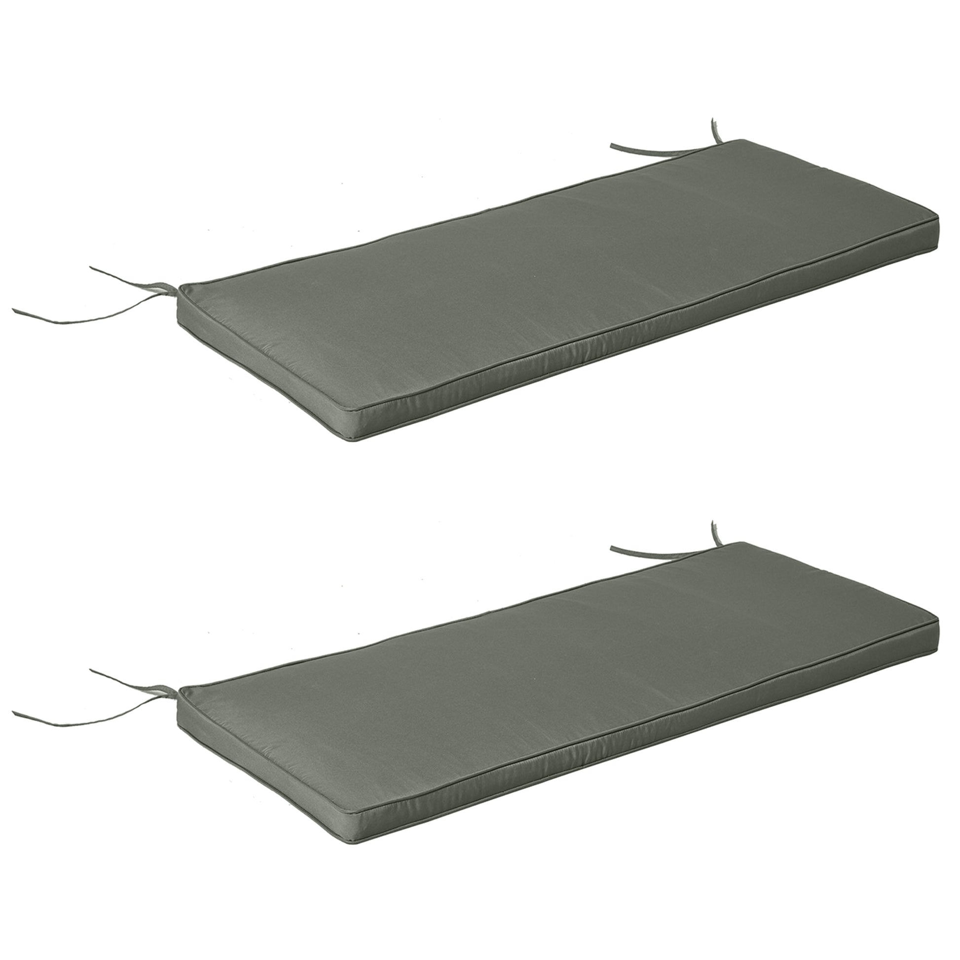 Removable Garden Bench Cushions - Swing Seat Cushions - Set of 2 - dim. 120L x 50W cm - 5 cm Padding - Tie Cords - Gray Polyester