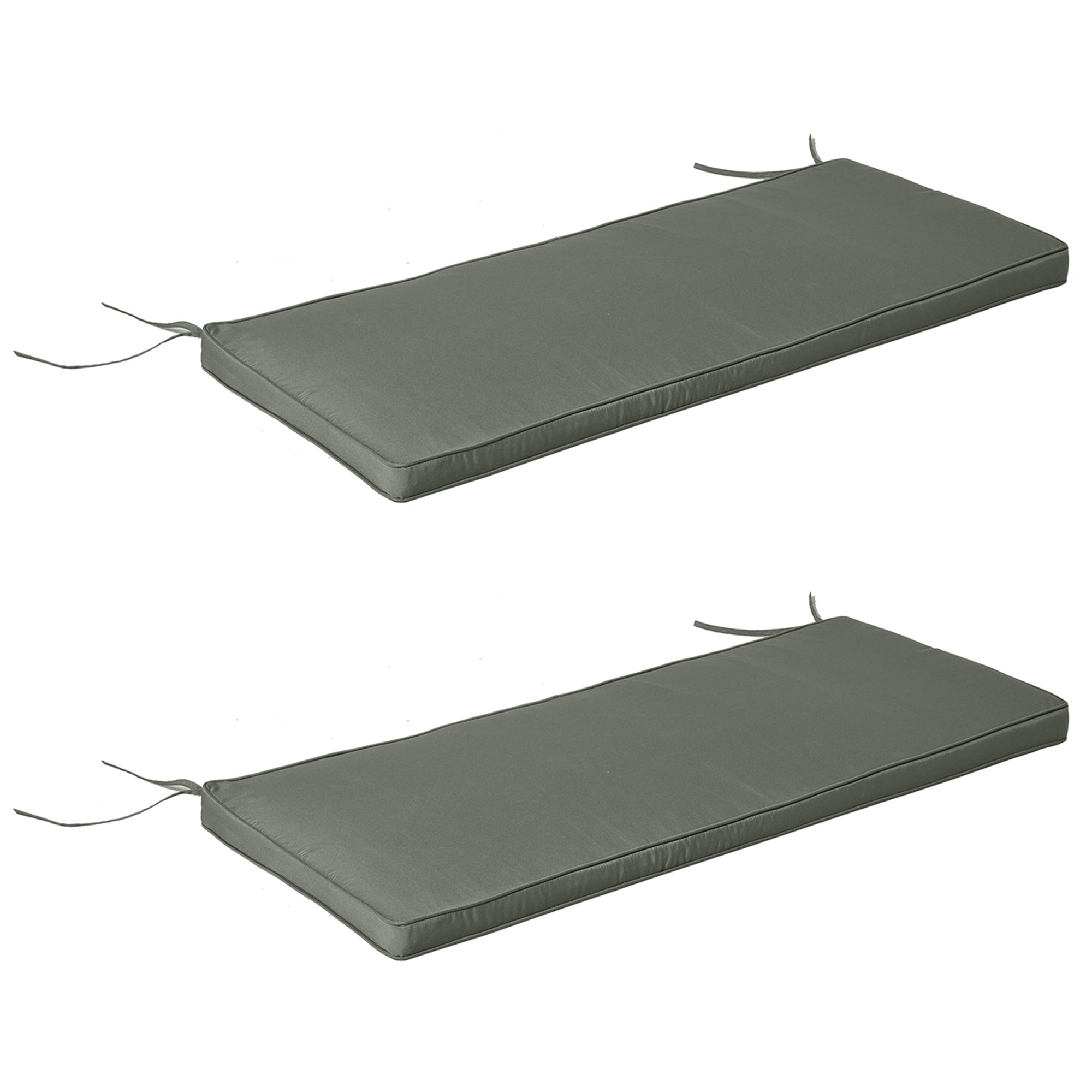 Removable Garden Bench Cushions - Swing Seat Cushions - Set of 2 - dim. 120L x 50W cm - 5 cm Padding - Tie Cords - Gray Polyester