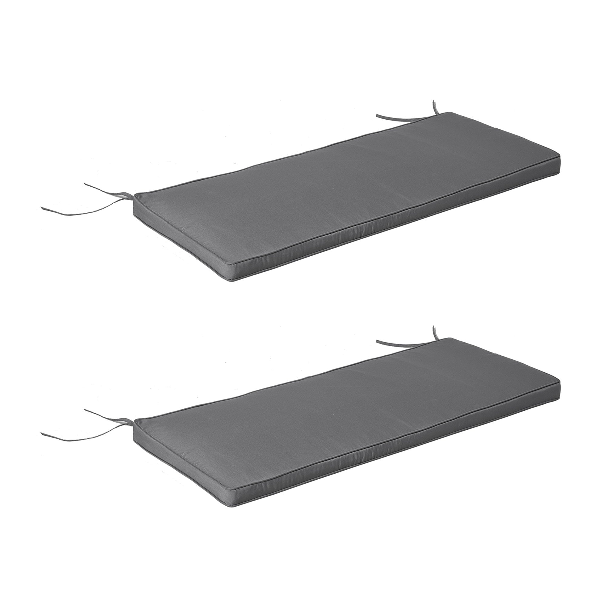 Removable Garden Bench Cushions - Swing Seat Cushions - Set of 2 - dim. 120L x 50W cm - 5 cm Padding - Tie Cords - Gray Polyester