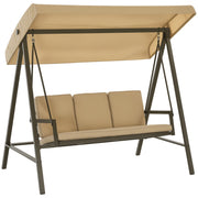 Hollywood Swing 3-Seater Swing Bench with Adjustable Roof, Swing Bench with Back Cushion, Garden Swing up to 360 kg Load Capacity, Beige, 200 x 125 x 175 cm