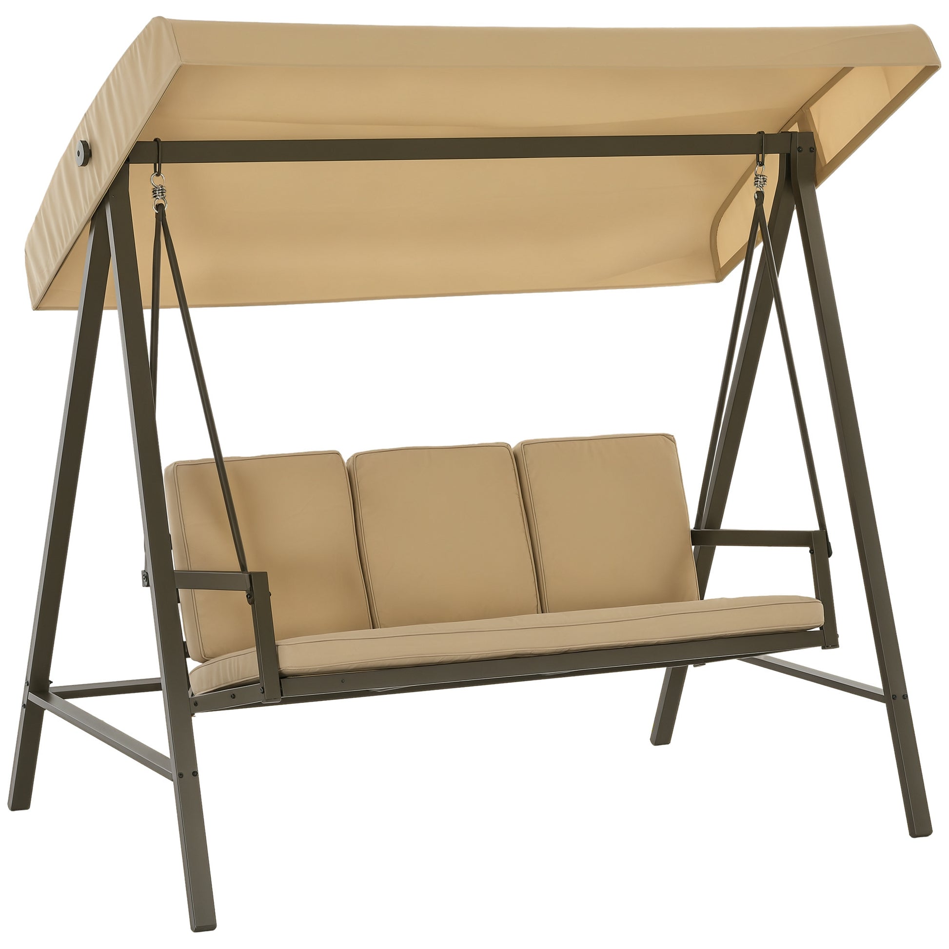 Hollywood Swing 3-Seater Swing Bench with Adjustable Roof, Swing Bench with Back Cushion, Garden Swing up to 360 kg Load Capacity, Beige, 200 x 125 x 175 cm
