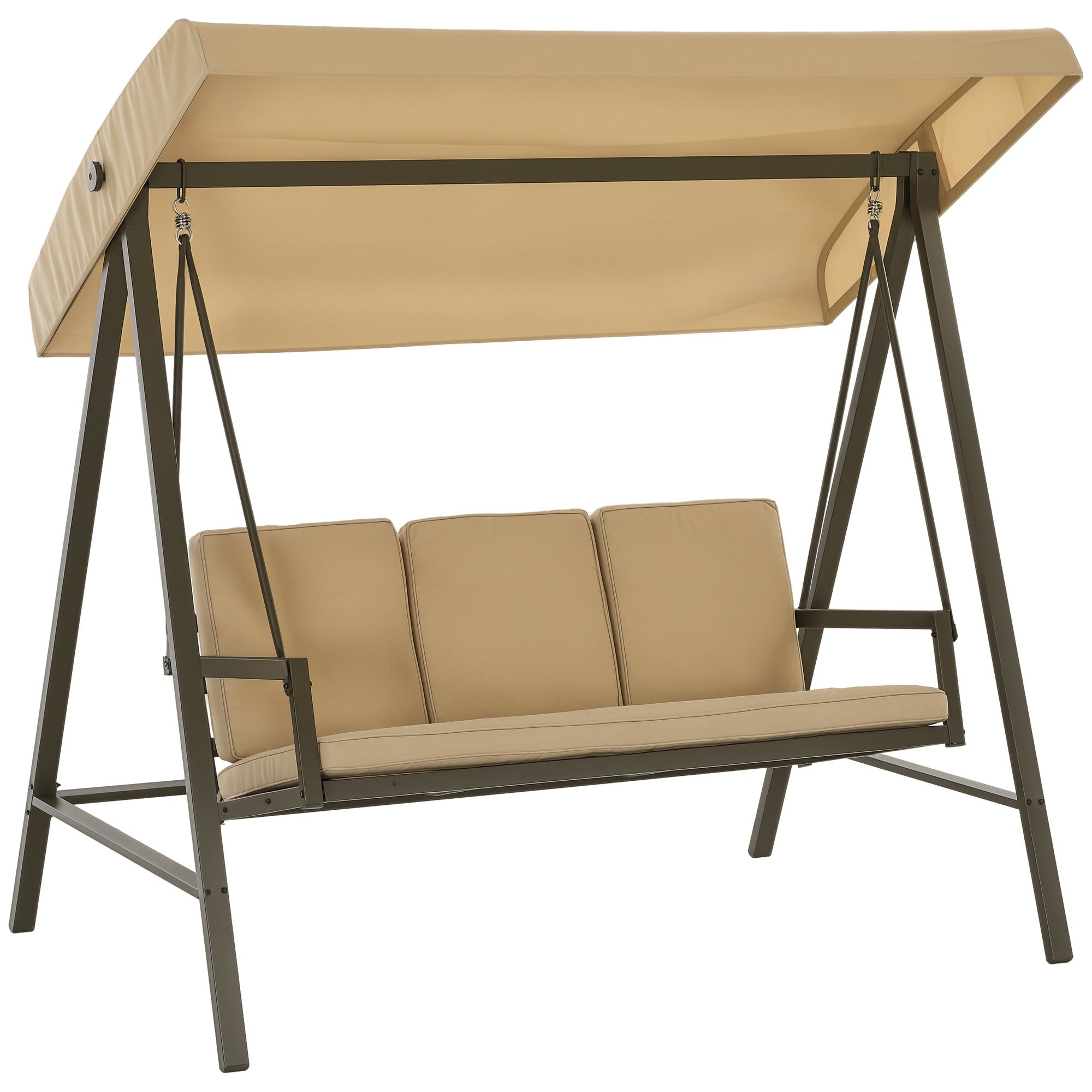 Hollywood Swing 3-Seater Swing Bench with Adjustable Roof, Swing Bench with Back Cushion, Garden Swing up to 360 kg Load Capacity, Beige, 200 x 125 x 175 cm