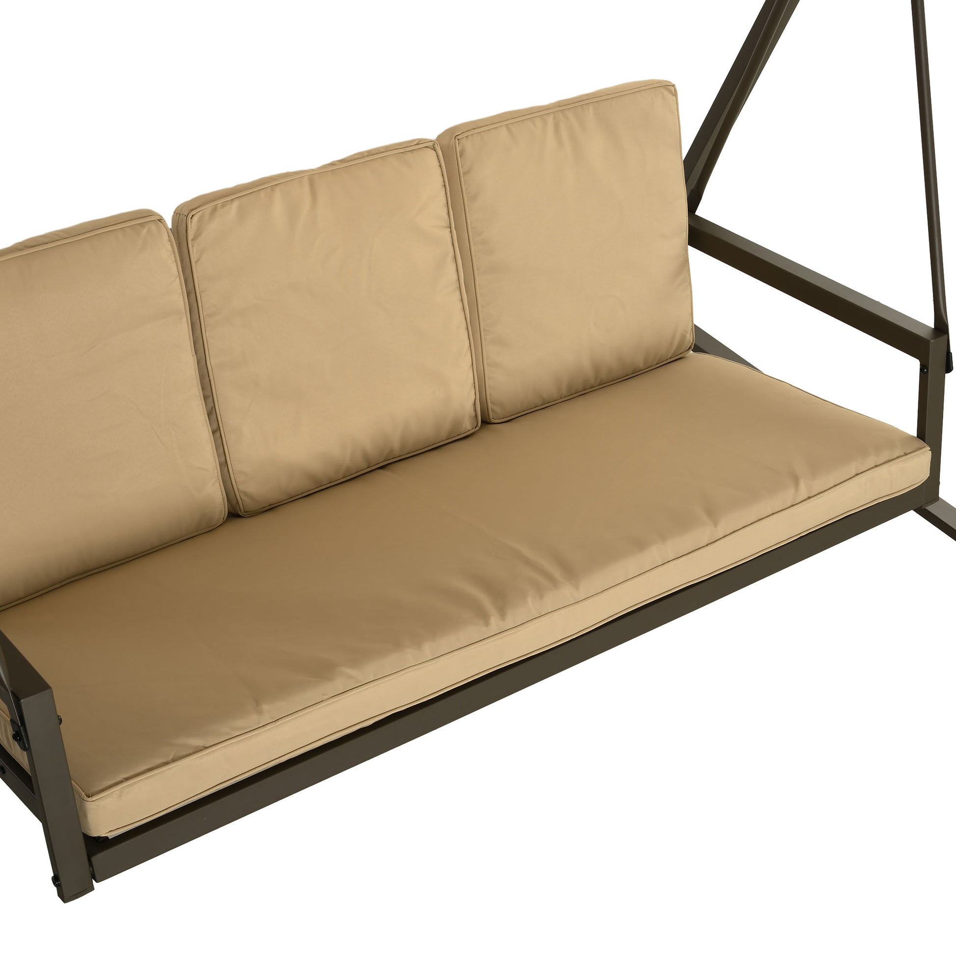 Hollywood Swing 3-Seater Swing Bench with Adjustable Roof, Swing Bench with Back Cushion, Garden Swing up to 360 kg Load Capacity, Beige, 200 x 125 x 175 cm