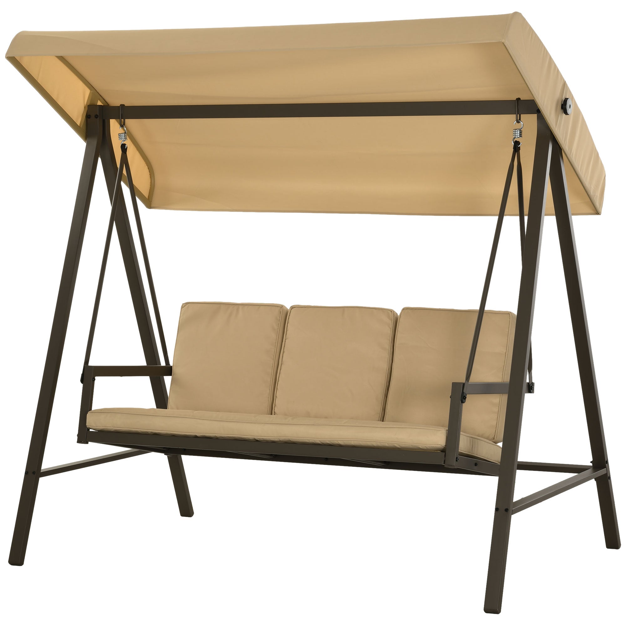 Hollywood Swing 3-Seater Swing Bench with Adjustable Roof, Swing Bench with Back Cushion, Garden Swing up to 360 kg Load Capacity, Beige, 200 x 125 x 175 cm